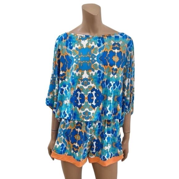 Tata Jolie Boho Blue Orange Printed Romper L